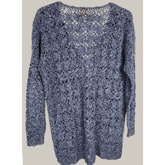 Vtg Cape Isle Knitters Blue Open Crochet Cardigan Size L Cottagecore Coastal - Picture 3 of 8